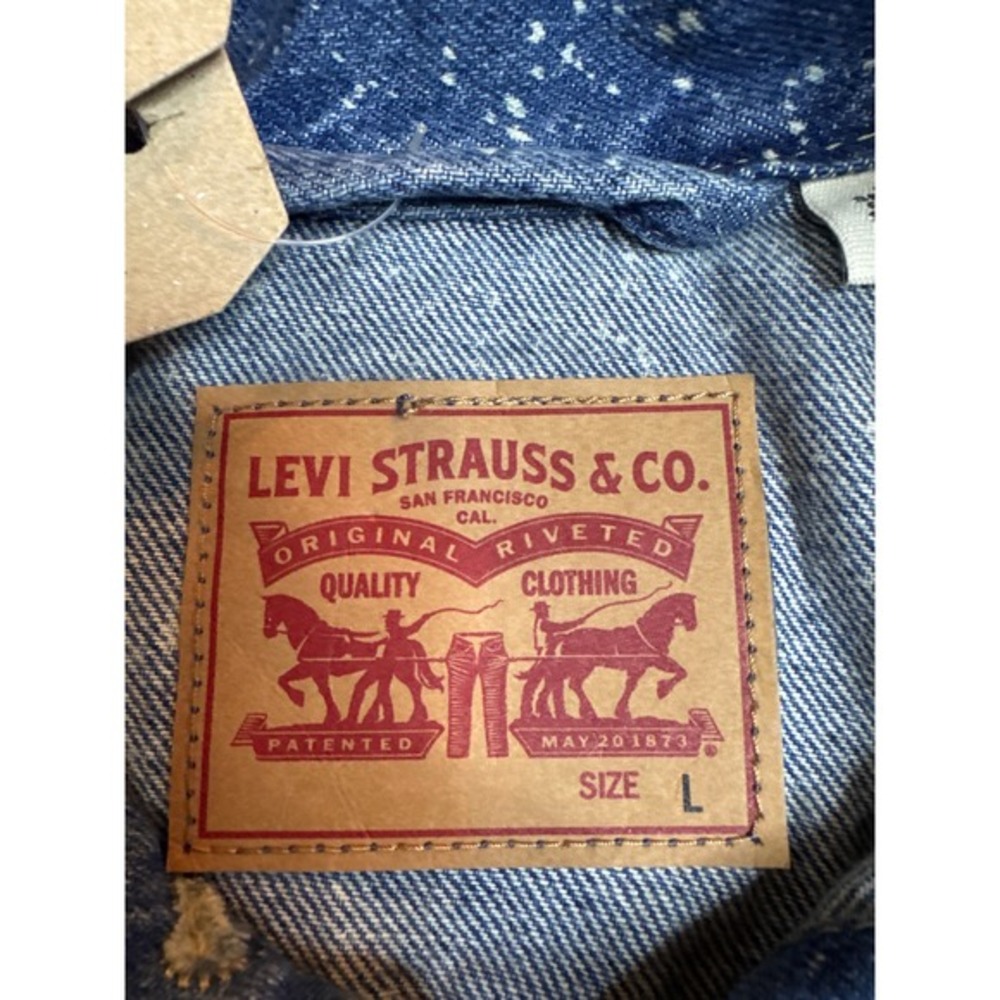 Levi's Trucker Denim Jacket Women's Large Boxy Cropped NWT Speckled‎ Splattered - Picture 2 of 11